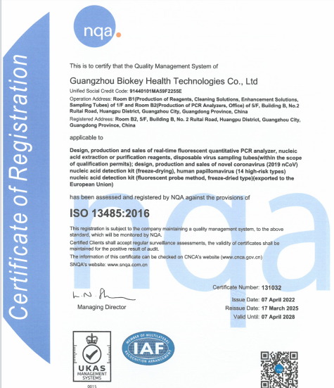 La CINA Guangzhou BioKey Healthy Technology Co.Ltd Certificazioni